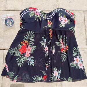 Tropical Floral Strapless Swim Top